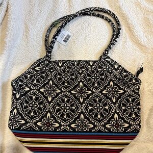 Vera Bradley Black & White Floral Angle Tote in Barcelona pattern